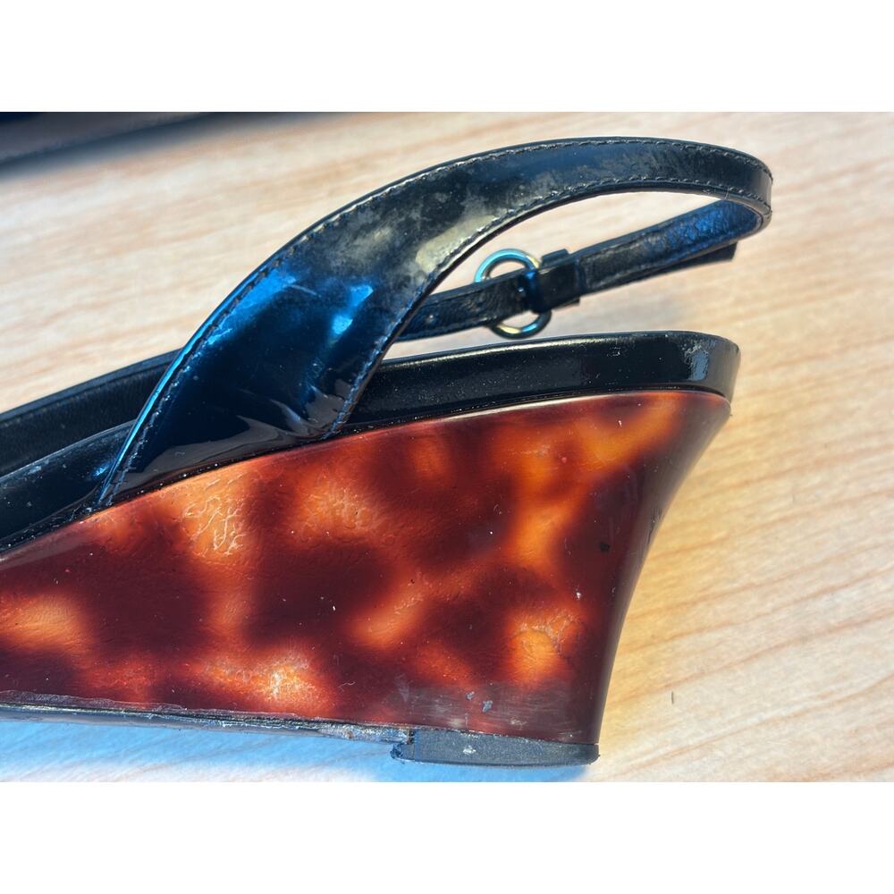 Vintage Gucci Vitello Vernice Wedge Sandals Tortoise Shell Print Size 7.5 B - Picture 8 of 11